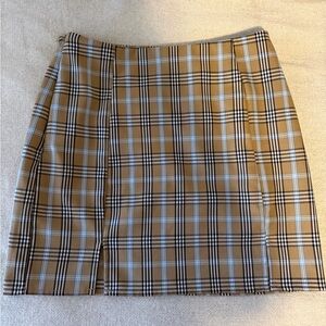 SHEIN Tan and blue Plaid mini Skirt
